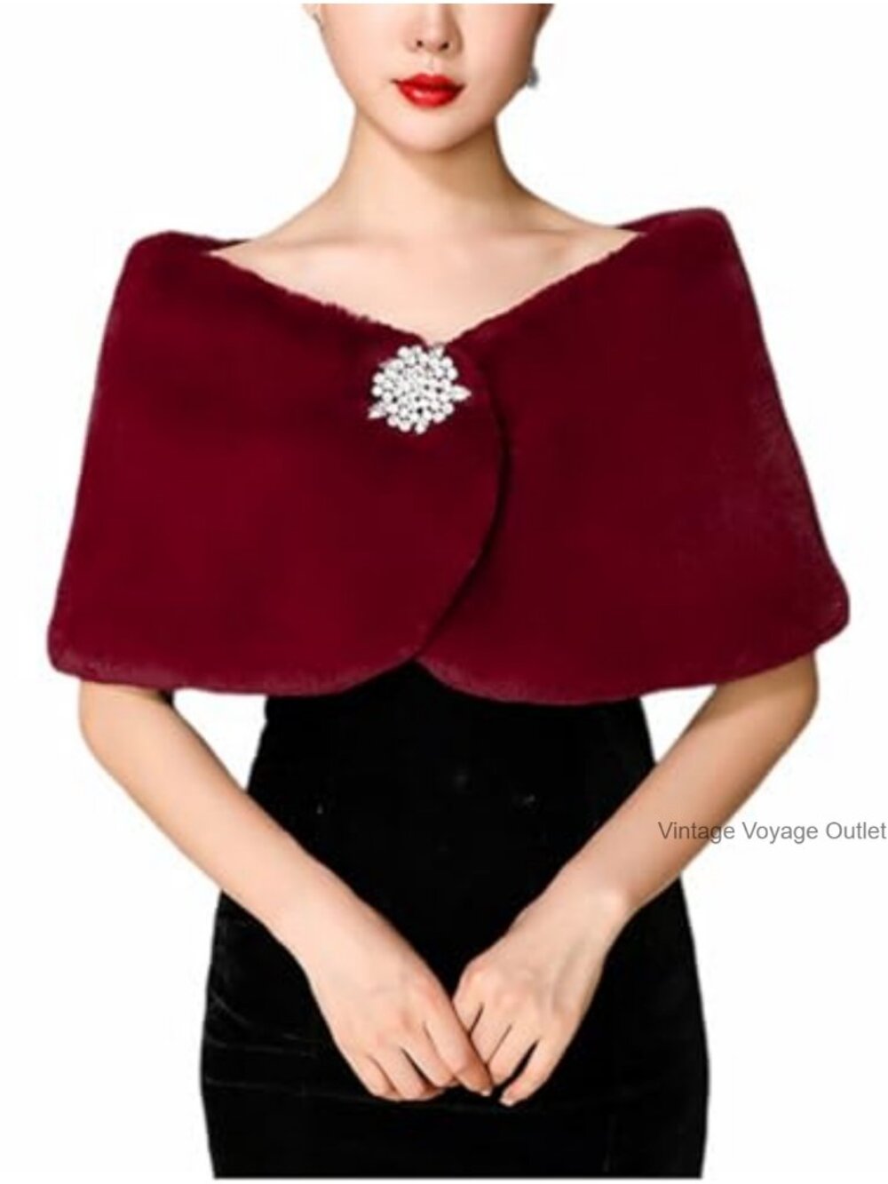 Faux Fur Wedding Wrap Shawl Winter Shrug with Brooch